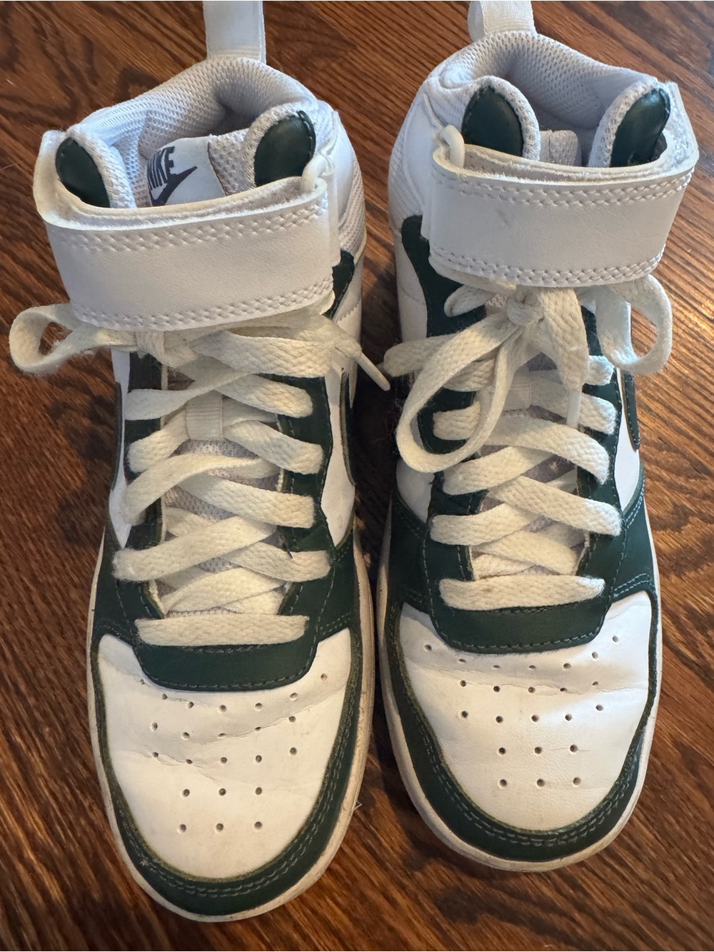 Nike Kids White and Green High-Top Sneakers 4Y